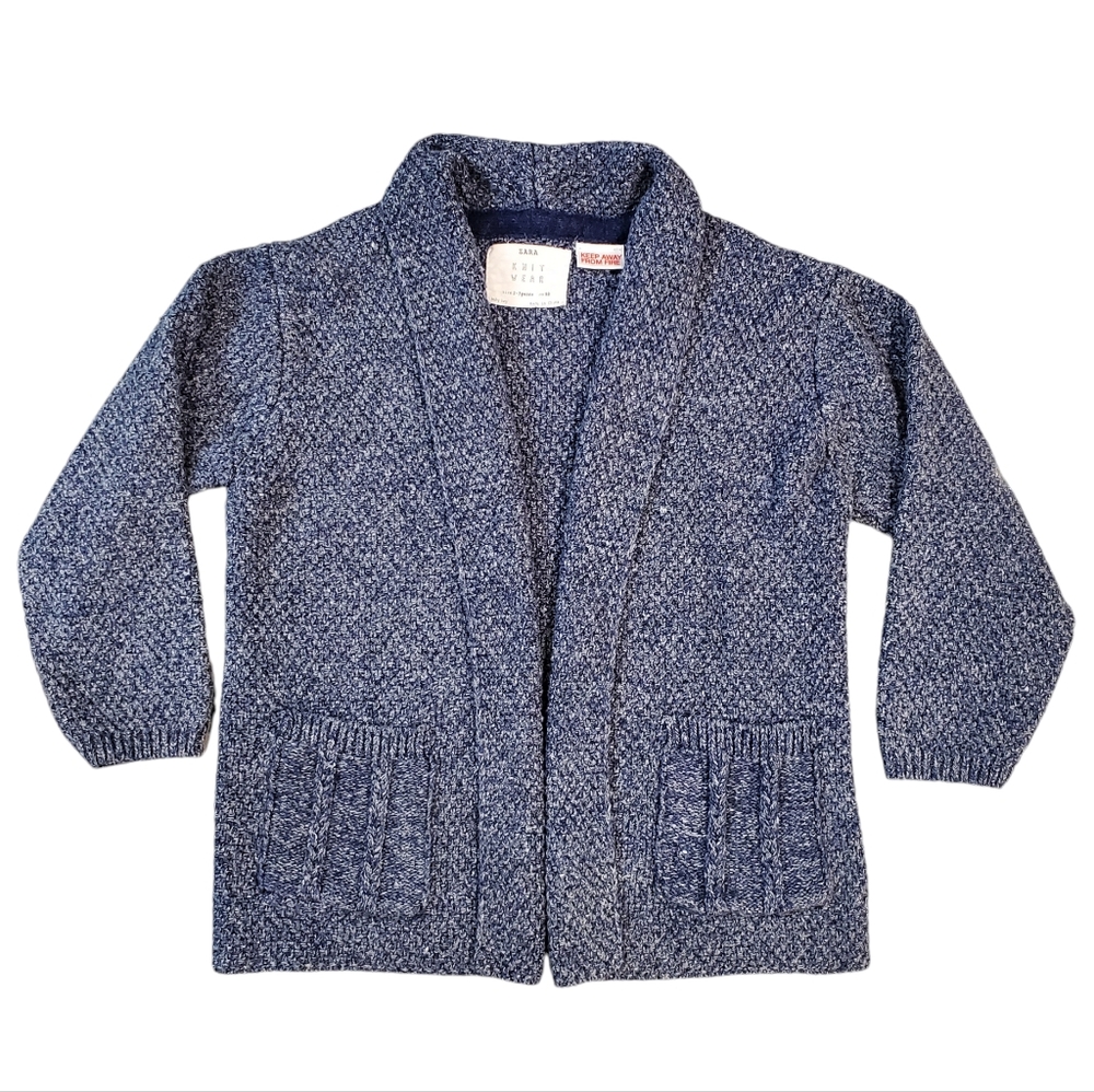 Zara Baby Knitwear Open Front Cardigan Size 2-3Y Blue Long Sleeve Pocket Sweater